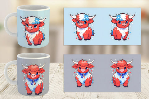 Mug Wrap Highland Cow 4th July Sublimation artnoy 