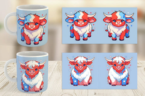 Mug Wrap Highland Cow 4th July Sublimation artnoy 