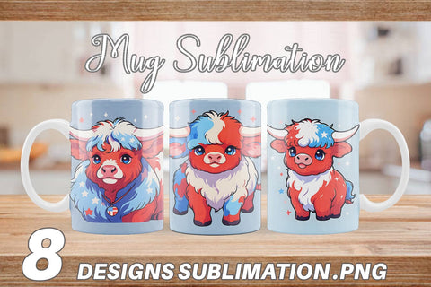 Mug Wrap Highland Cow 4th July Sublimation artnoy 