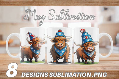 Mug Wrap Highland Cow 4th of July Sublimation artnoy 