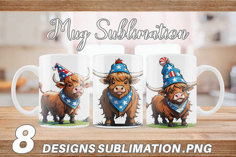Mug Wrap Highland Cow 4th of July Sublimation artnoy 