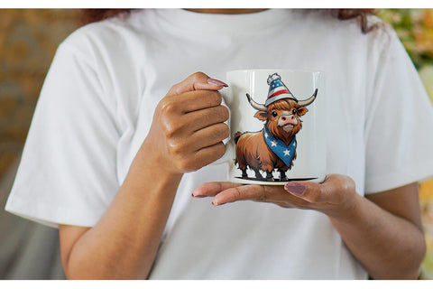 Mug Wrap Highland Cow 4th of July Sublimation artnoy 