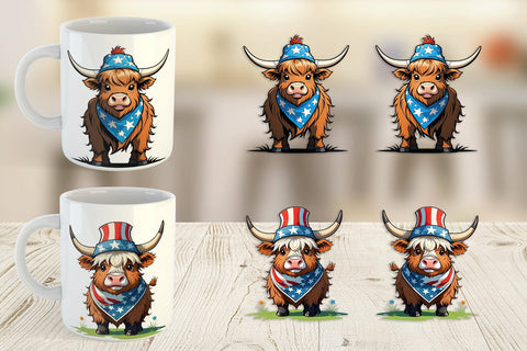 Mug Wrap Highland Cow 4th of July Sublimation artnoy 
