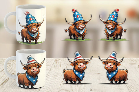 Mug Wrap Highland Cow 4th of July Sublimation artnoy 