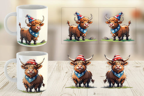 Mug Wrap Highland Cow 4th of July Sublimation artnoy 
