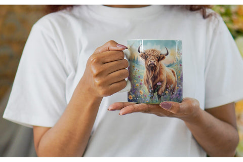 Mug Wrap Highland Cow and Flower Sublimation artnoy 