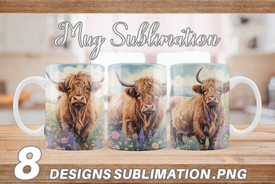 Mug Wrap Highland Cow and Flower Sublimation artnoy 