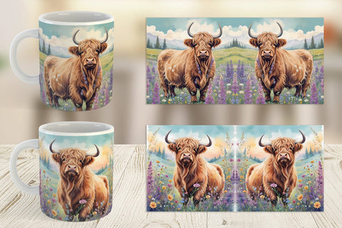 Mug Wrap Highland Cow and Flower Sublimation artnoy 