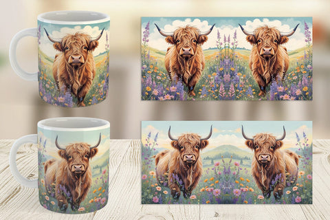 Mug Wrap Highland Cow and Flower Sublimation artnoy 