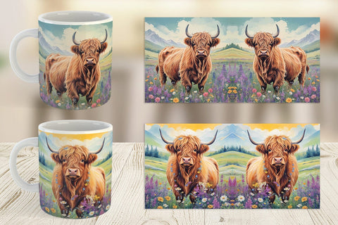 Mug Wrap Highland Cow and Flower Sublimation artnoy 