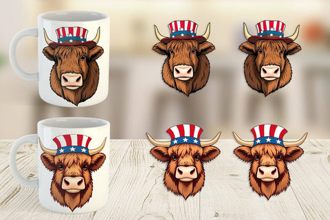 Mug Wrap Highland Cow Patriotic Sublimation artnoy 