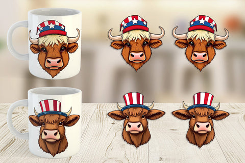 Mug Wrap Highland Cow Patriotic Sublimation artnoy 