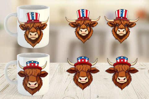 Mug Wrap Highland Cow Patriotic Sublimation artnoy 