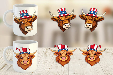 Mug Wrap Highland Cow Patriotic Sublimation artnoy 