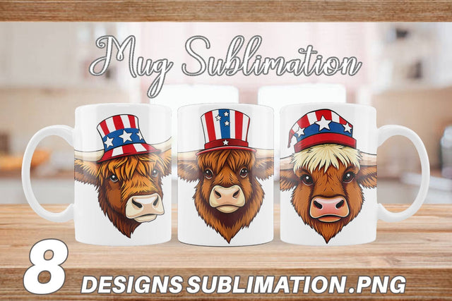 Mug Wrap Highland Cow Patriotic Sublimation artnoy 