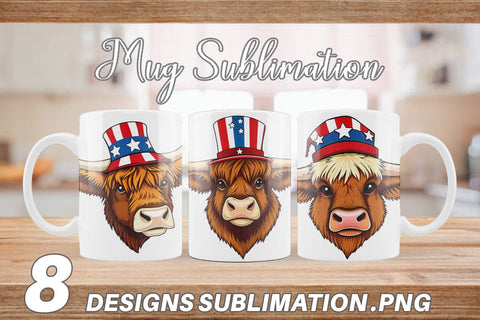 Mug Wrap Highland Cow Patriotic Sublimation artnoy 