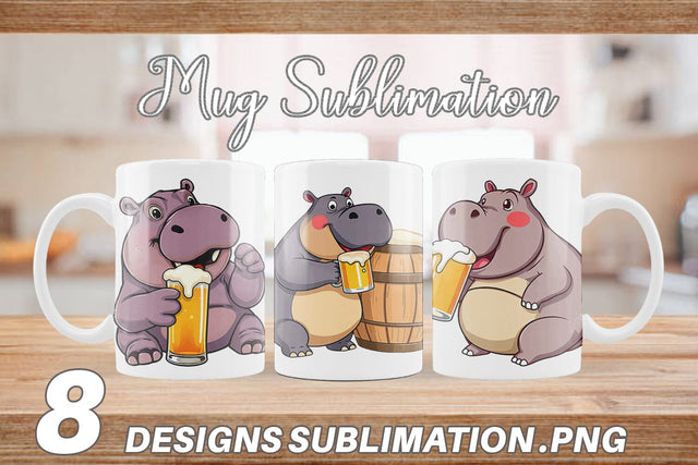 Mug Wrap Hippopotamus Beer Day Sublimation artnoy 
