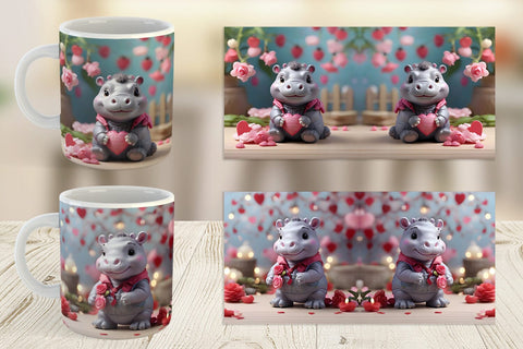 Mug Wrap Hippopotamus Valentine Sublimation artnoy 