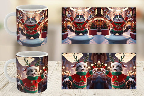 Mug Wrap Holiday Cat Christmas Sublimation artnoy 