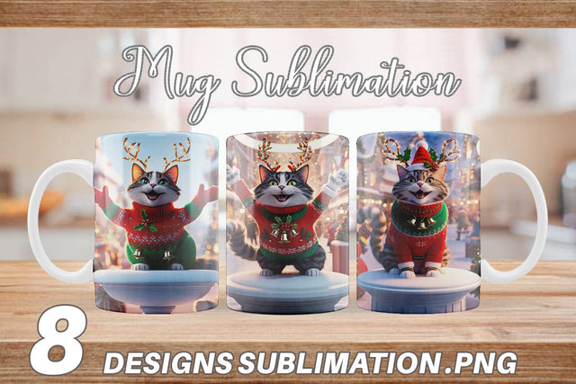 Mug Wrap Holiday Cat Christmas Sublimation artnoy 