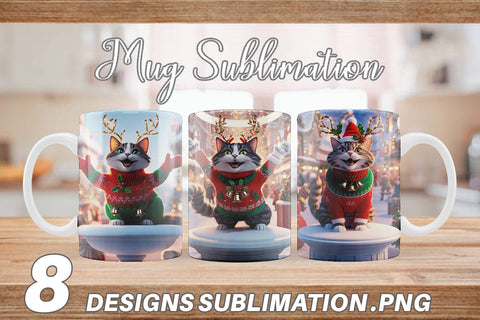Mug Wrap Holiday Cat Christmas Sublimation artnoy 