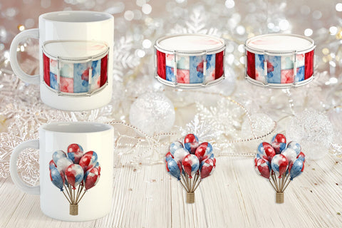 Mug Wrap Holiday Parade Patchwork Watercolor Sublimation artnoy 
