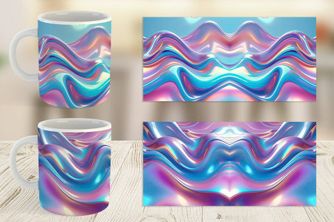 Mug Wrap Holographic Waves Sublimation artnoy 