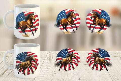 Mug Wrap Horse 4th of July Sublimation artnoy 