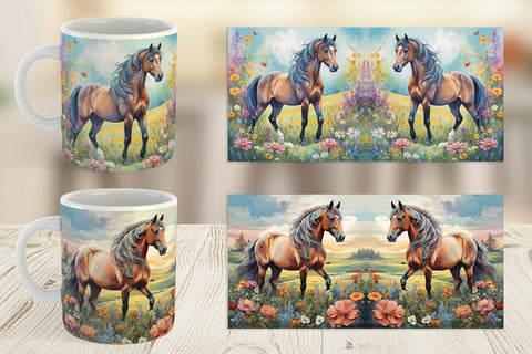 Mug Wrap Horse and Flower Sublimation artnoy 