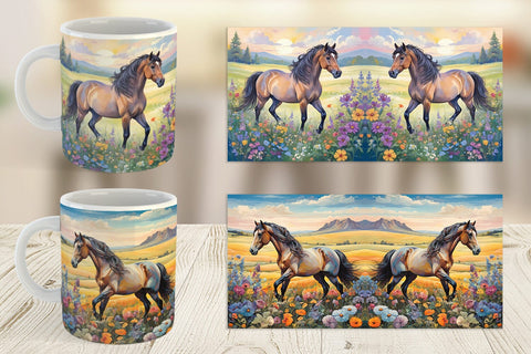 Mug Wrap Horse and Flower Sublimation artnoy 