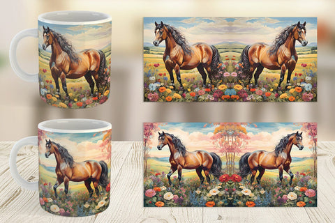 Mug Wrap Horse and Flower Sublimation artnoy 