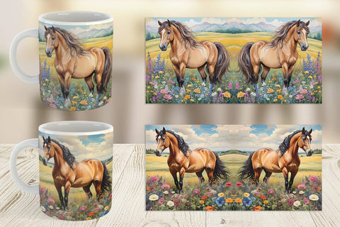 Mug Wrap Horse and Flower Sublimation artnoy 