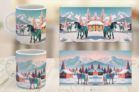 Mug Wrap Horse and Winter Landscape Sublimation artnoy 