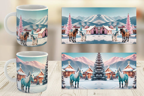 Mug Wrap Horse and Winter Landscape Sublimation artnoy 