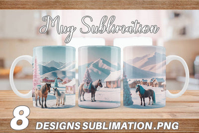 Mug Wrap Horse and Winter Landscape Sublimation artnoy 
