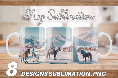 Mug Wrap Horse and Winter Landscape Sublimation artnoy 