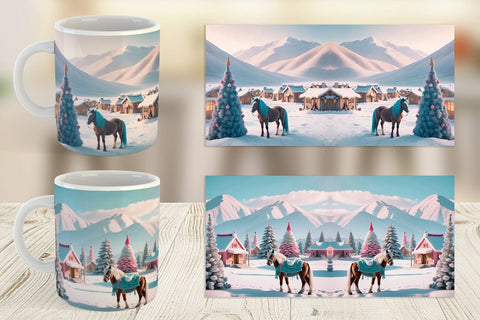 Mug Wrap Horse and Winter Landscape Sublimation artnoy 