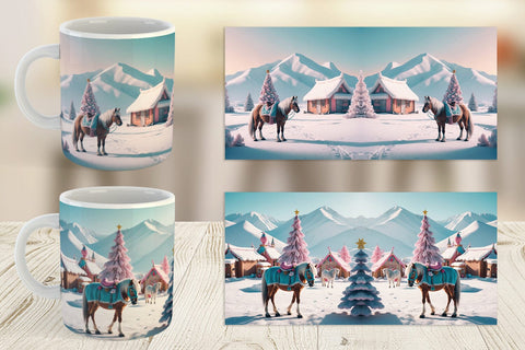 Mug Wrap Horse and Winter Landscape Sublimation artnoy 