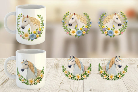 Mug Wrap Horse Embroidery Sublimation artnoy 