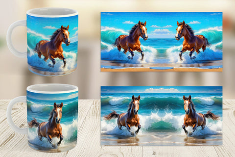 Mug Wrap Horse Running on Beach Sublimation artnoy 