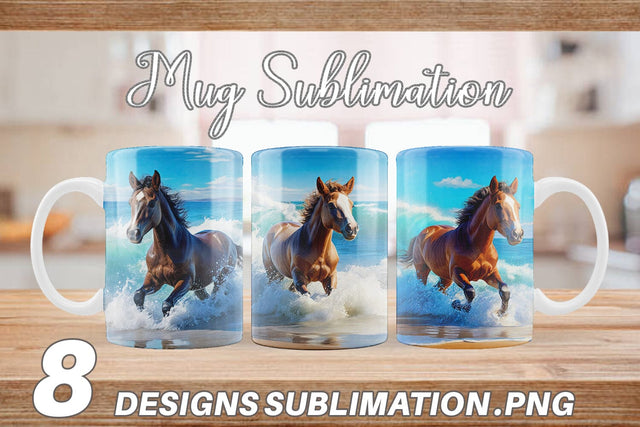 Mug Wrap Horse Running on Beach Sublimation artnoy 