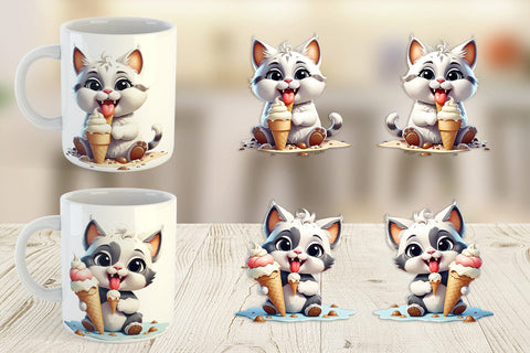 Mug Wrap Ice Cream Cat Sublimation artnoy 