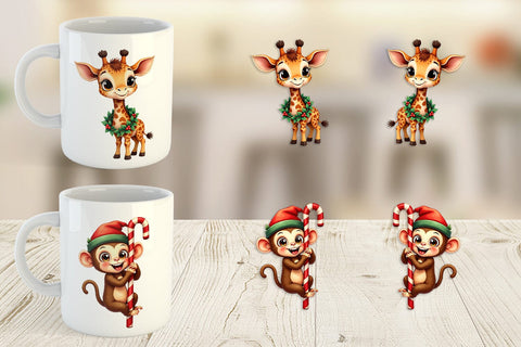 Mug Wrap Jungle Jingle Safari Vintage Christmas Animals Sublimation artnoy 