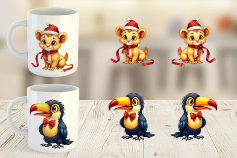 Mug Wrap Jungle Jingle Safari Vintage Christmas Animals Sublimation artnoy 