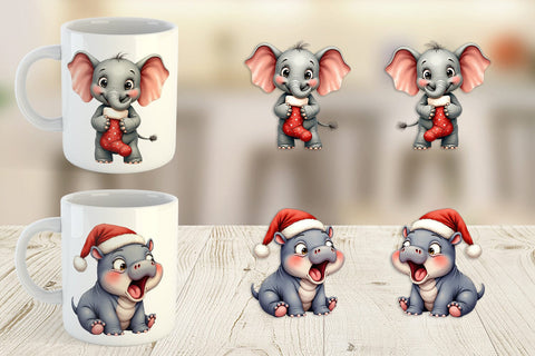 Mug Wrap Jungle Jingle Safari Vintage Christmas Animals Sublimation artnoy 