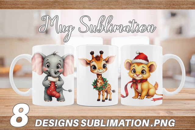 Mug Wrap Jungle Jingle Safari Vintage Christmas Animals Sublimation artnoy 