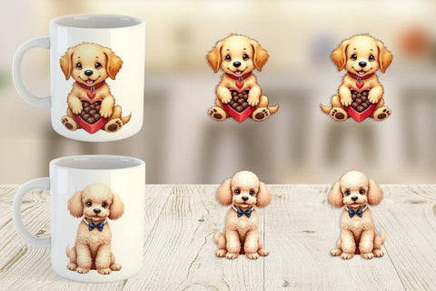 Mug Wrap Kitsch Valentine's Pets Retro Puppy & Kitten Sublimation artnoy 