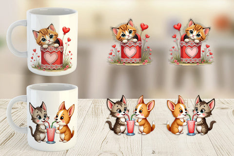 Mug Wrap Kitsch Valentine's Pets Retro Puppy & Kitten Sublimation artnoy 