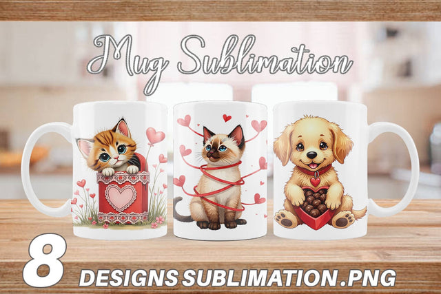 Mug Wrap Kitsch Valentine's Pets Retro Puppy & Kitten Sublimation artnoy 