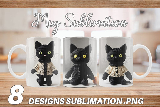 Mug Wrap Knitted Black Cat Sublimation artnoy 